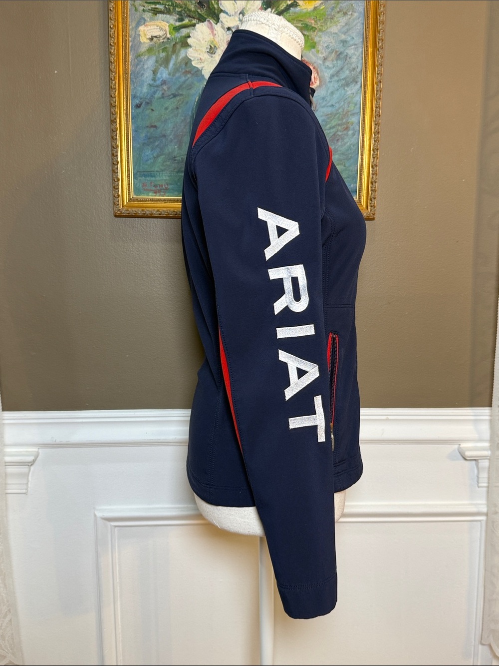 Ariat Team Softshell Riding Jacket Women XS Navy Red Full Zip Equestrian - Picture 2 of 13